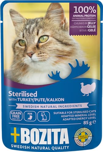 Bozita Sterilised Katzenfutter Pute Häppchen in Gelee im Portionsbeutel Pouch 12x85g Nassfutter für Katzen von Bozita