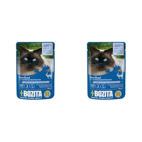 Bozita Sterilised Katzenfutter Rentier Häppchen in Soße im Portionsbeutel Pouch 12x85g Nassfutter für Katzen (Packung mit 2) von Bozita