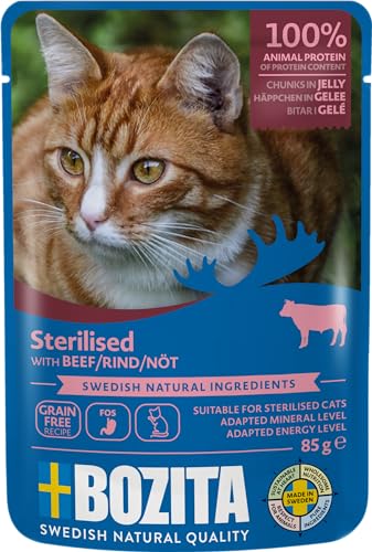 Bozita Sterilised Katzenfutter Rind Häppchen in Gelee im Portionsbeutel Pouch 12x85g Nassfutter für Katzen von Bozita