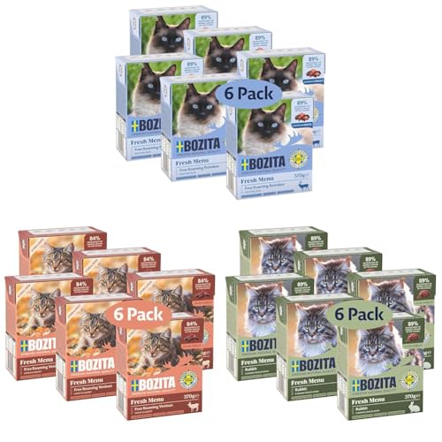 Bozita Tetra Wald & Wiese Katzenfutter Bundle: Geschmackvolle Auswahl aus Hirsch, Kaninchen & Rentier – 3 x 6 saftige Häppchen in Gelee und Sauce für eine ausgewogene Katzen-Ernährung von Bozita