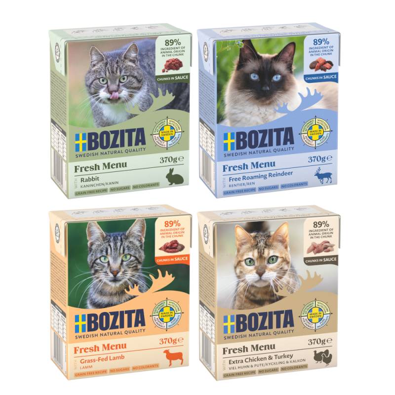 Kombi-Paket: Bozita Megapack Tetra Häppchen 48 x 370 g - Megapack 1 in Soße: Hühnchen & Pute, Kaninchen, Rentier, Lamm von Bozita