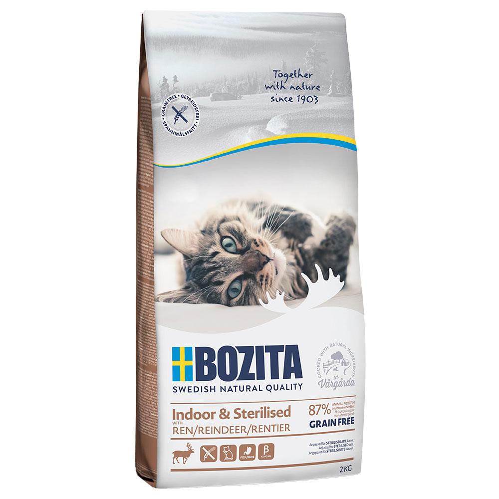 Sparpaket Bozita Kleingebinde 2 x 2 kg - Grainfree Indoor & Sterilised Rentier von Bozita