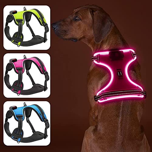 Bpawser Light Up Hundegeschirr LED Hundegeschirr No-Pull mit Griff Wiederaufladbare beleuchtete Hundeweste Geschirr Hundegeschirr für X-Small Small Medium Large X-Large Größe (Rosa,S) von Bpawser