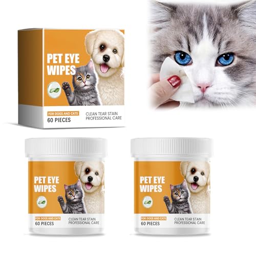 Pet Tears Wipes Augenpflege Hund und Tränenfleckenentferner Pads für Hunde Katzen Hundeaugenwischtücher zum sanften Entfernen von Tränenflecken, Ausfluss und Kruste, 2 Stück von Bploar