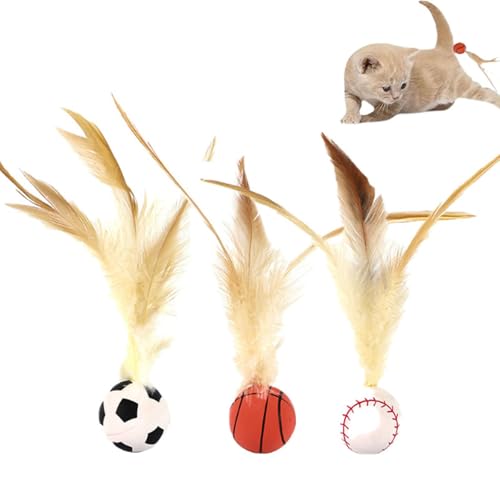 Bouncy Balls Toy for Cats, 3Pcs Cat Feather Ball Toys, Silicone Interactive Kitten Rolling Cat Toys for Indoor (1set) von Bpoeee