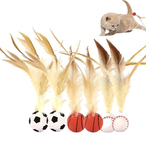 Bouncy Balls Toy for Cats, 3Pcs Cat Feather Ball Toys, Silicone Interactive Kitten Rolling Cat Toys for Indoor (2set) von Bpoeee