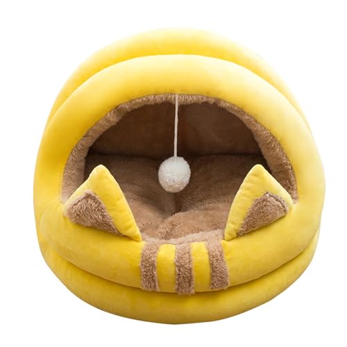 BradOc katzenhöhle katzenkorb, 2 in 1Katzenbett Rund Mit Deckel Plüsch, Halbgeschlossenes Faltbar Outdoor Winterfest katzenhaus für Kleine bis Mittlere Größe Katzen,1,35cm von BradOc