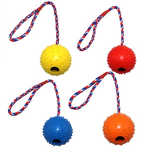 Braleto Hundeball zum Werfen an einem Seil, natürlicher interaktiver Gummiball für Hunde, Trainingsball, Belohnung und Übung, Kauball zum Apportieren, Fangen, Werfen und Zerren (6 x 30 cm), 4 Stück von Braleto