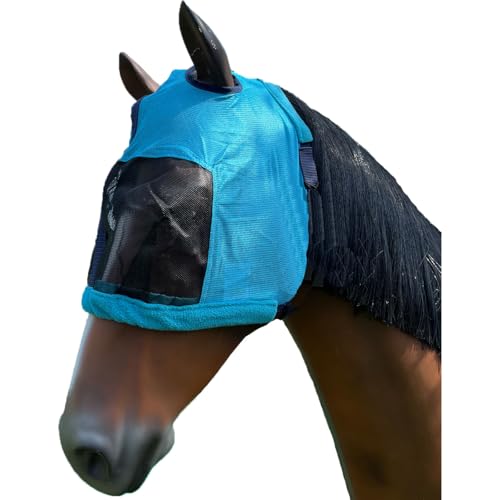 BR Fliegenmaske Pferd - Fliegenhaube gegen Insekten - Farbe Blau, Größe Pony von Brama West