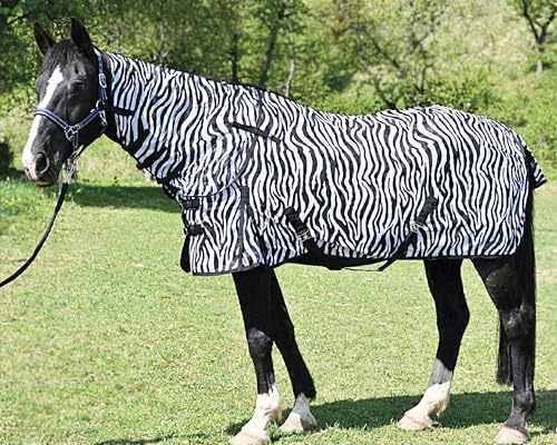 Brama-West - Fliegendecke Pferd Comfort Zebra | Zebrafliegendecke | mit Halsteil & Schweiflatz | Zebraprint | Gr. 155 von Brama West