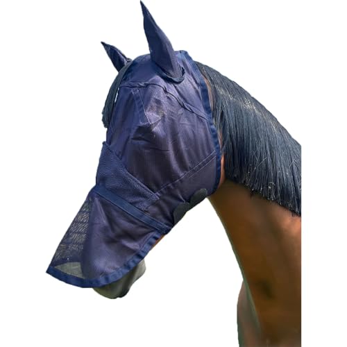 Brama-West - Fliegenmaske Pferd | mit Ohren & Nasenschutz | Fliegenhaube | Farbe Dunkelblau, Gr. Pony von Brama West