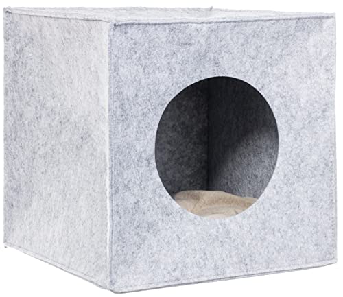 Brandsseller Haustierhöhle Filz ca. 33x33x33 cm Katzenhöhle Hundehöhle Katzenbett Hundebett mit seperatem Kuschelkissen Faltbar Hellgrau von Brandsseller