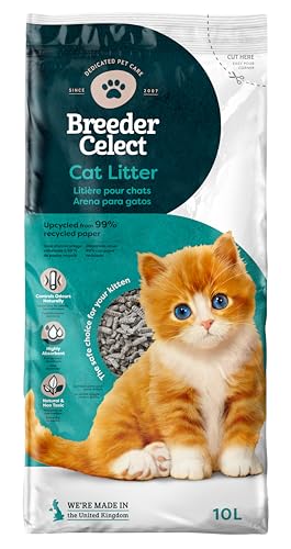 Breeder Celect Natürliches Katzenstreu (10L) - 99% Recyclingpapier, Saugfähige Katzenstreu Pellets, Optimale Geruchskontrolle, Nicht klumpend, Biologisch abbaubar & Kompostierbar von BreederCelect