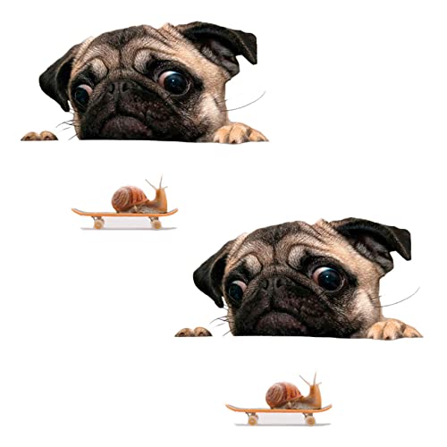 Breeshy 2X Lustige Nette Haustier Pug Hunde Schnecke 3D Auto Fenster Applikations Haupt Wand Aufkleber Dekoration von Breeshy