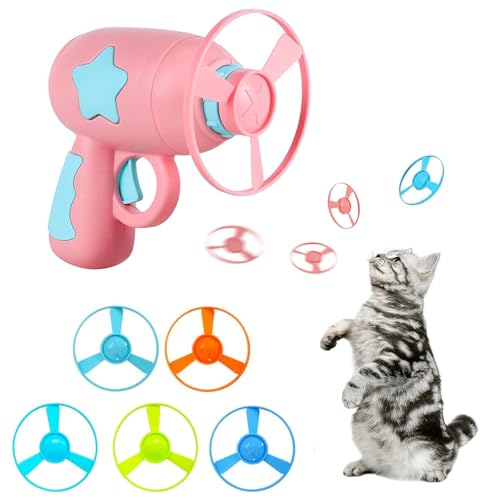 Breezy Katzenspielzeug für Indoor-Katzen, 1 PCS Spinning Launchers mit 5 PCS Flying Disc Spielzeug für Katzen & Kinder, interaktives Katzenspielzeug, BPA frei Katze jagen Spielzeug von Breezy