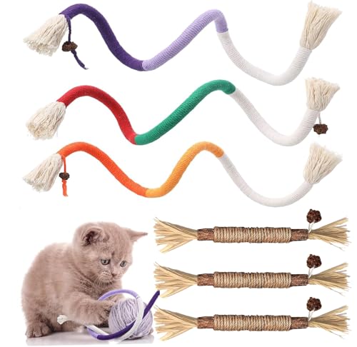 Cat Rope Toy Catnip Sticks, Chew Sticks for Cats, Cats Dental Care Toy, Dental Chew Sticks Help with Tartar & Bad Breath Healthy Hygiene Dental Care Cat Chewing Rope with Silvervine Fruit, Cat Cotton von Breezy