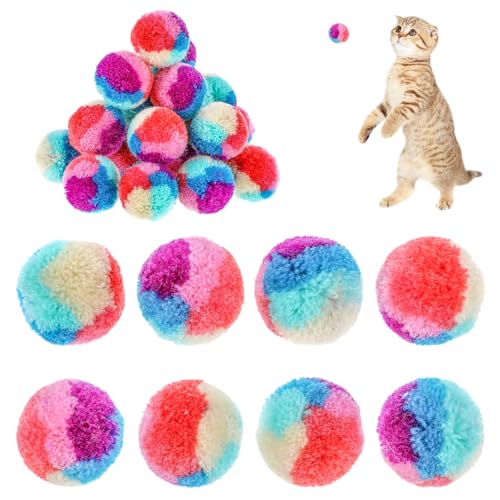 30 Stück Katzenspielzeug Ball, Filzbälle für Katzen, Spielball für Katzen, Bunt Katzenball, Weiche Katze Bälle, Interaktives Katzenspielzeug Ball für Haustierkatzen, Plüsch, 3 cm, Farbe Zufällig von Bremorou