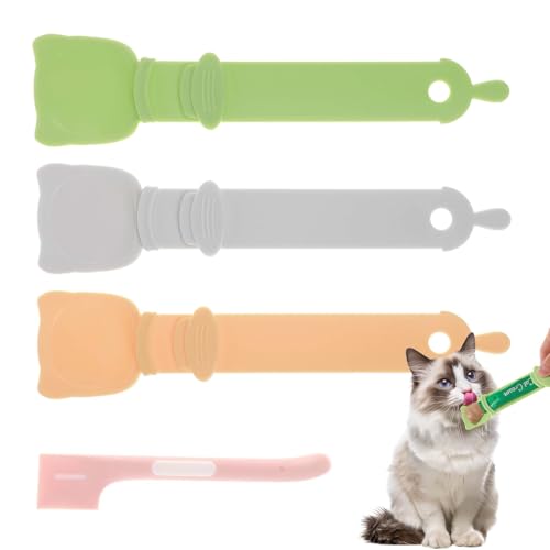 3 Stück Katzenlöffel Katzenfutter Löffel Flexibler Haustierlöffel Happy Spoon Katzen Löffel Katzenstreifen Quetschlöffelfeeder Für Flüssige Katzensnacks Und Nassfutter Mit 1 Tierfutter Dosenlöffel von Bremorou