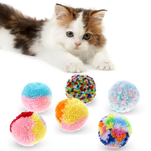 6 Stk Interaktiver Spielball Für Katzen Katzenbälle Katzenball Spielball Katze Bunte Katze Pom Pom Ball Weihnachts Katzenball Spielzeug Weicher Katzenball Interaktiver Training Spielball Für Katzen von Bremorou