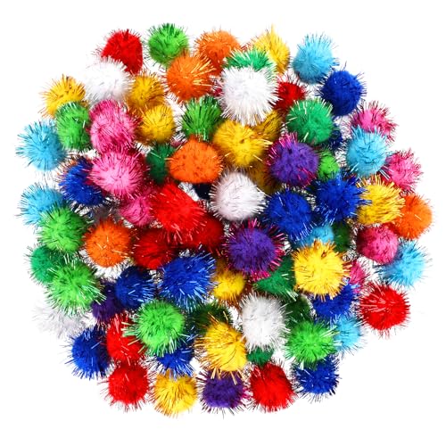 100 Stück Katzen-Pom-Bälle für Katzen, interaktives Bommel, Katzenspielzeug, verschiedene Farben, Blitzball, Lieblingsspielzeug, Lametta, Glitzer, Bälle für Katzen, Kätzchen, 2,5 cm von Bremorou