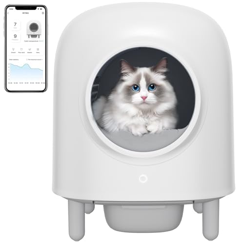 Automatic Self-Cleaning Cat Litter mit Schutzgitter/App-Steuerung, 52 x 52 x 64 cm, ideal für Haushalte mit Mehreren Katzen, weiß von BrezoShield