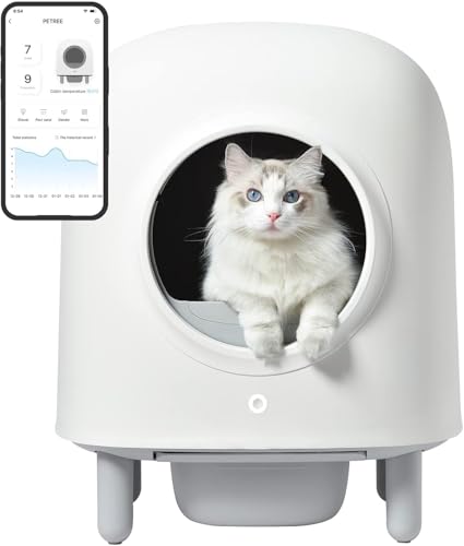 Automatische selbstreinigende Katzentoilette, 52 x 52 x 64 cm, geeignet für mehrere Katzen, mit Sicherheitsschutz/APP-Anwendungssteuerung, weiß von BrezoShield