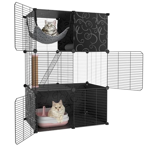 BriSunshine Katzenkäfige Innen, 3 Etagen Katzenkäfig Gehege, DIY Metalldraht Katzenkiste Laufstall Haus Zwinger Condo Villa mit Katzentoilette, Geeignet für Frettchen, Chinchilla, Hamster von BriSunshine