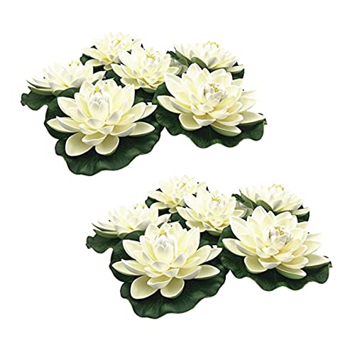 Briaatt 12 StüCke KüNstliche Schwimm Schaum Lotus Blumen, mit Seerose Pad Ornamente, Elfenbein Weiß, Perfekt für Patio Teich Pool Aquarium Hausgarten Hochzeit Urlaub Dekoration von Briaatt