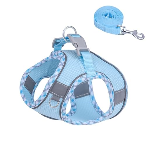 Brifit Katzengeschirr, Katzengeschirr mit Leine Ausbruchsicher, Softgeschirr für Katze mit Reflektierenden Streifen, Verstellbar Katzenweste, Cat Harness Katzen Geschirr für Katzen Puppy [Blau, von Brifit