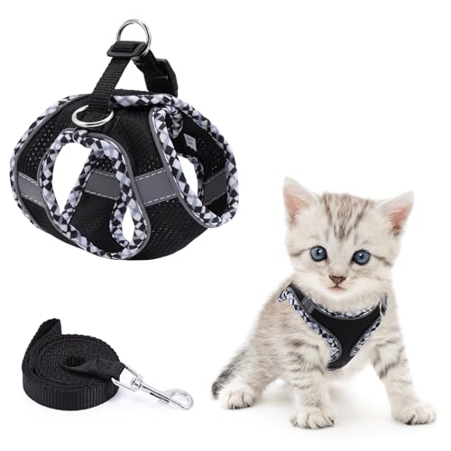 Brifit Katzengeschirr Ausbruchsicher, Verstellbares Katzengeschirr mit Leine Set, Katzenleine mit Geschirr für Katzen mit Reflektierenden Streifen, Cat Harness Katzen Softgeschirr für Katzen Pupp von Brifit