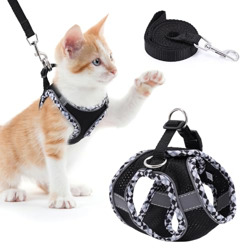 Brifit Katzenleine mit Geschirr Set, Katzengeschirr mit Leine Ausbruchsicher, Softgeschirr für Katze Verstellbare Katzenweste mit Reflektierende Streifen, Cat Harness für Katzen Kitten Welpen von Brifit