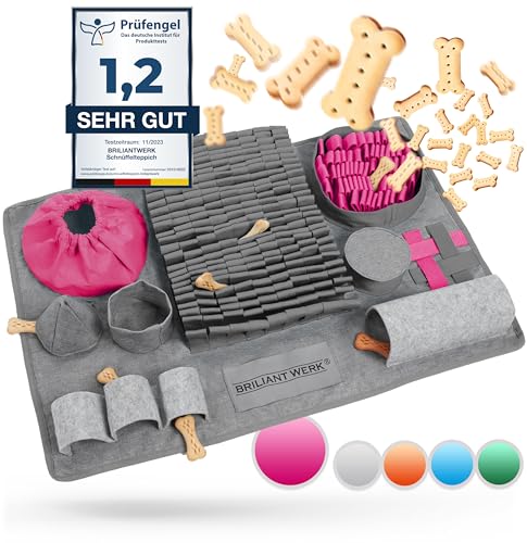 Briliantwerk® Schnüffelteppich Hund – Extrem widerstandsfähiges Material - 10 Trainingselemente und 3 Schwierigkeitsstufen – Das Intelligenzspielzeug für Hunde jeder Größe (Pink) von Briliantwerk