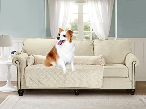 Brilliant Sunshine Premium Beige Seidiges Samt Haustier Sofa Bett Rutschfest Wasserdicht Waschbar Couchschutz mit Abnehmbare Nackenrolle Kissen Möbelbezüge für Haustiere Hunde Katzen X-Large Beige von Brilliant Sunshine