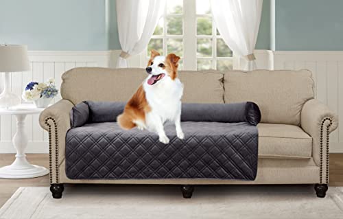 Brilliant Sunshine Premium Grau Seidiges Samt Haustier Sofa Bett Rutschfest Wasserdicht Waschbar Couchschutz mit Abnehmbare Nackenrolle Kissen Möbelbezüge für Haustiere Hunde Katzen X-Large Grau von Brilliant Sunshine