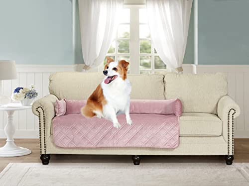 Brilliant Sunshine Premium Rosa Seidiges Samt Haustier Sofa Bett Rutschfest Wasserdicht Waschbar Couchschutz mit Abnehmbare Nackenrolle Kissen Möbelbezüge für Haustiere Hunde Katzen X-Large Rosa von Brilliant Sunshine