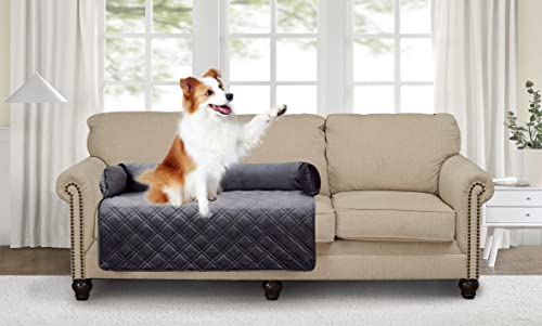 Brilliant Sunshine Premium grauer seidiger Samt-Haustier-Sofa, rutschfest, wasserdicht, waschbar, Couchschutz mit abnehmbaren Nackenrolle, Möbelbezüge für Haustiere, Hunde, Katzen, groß, Grau von Brilliant Sunshine