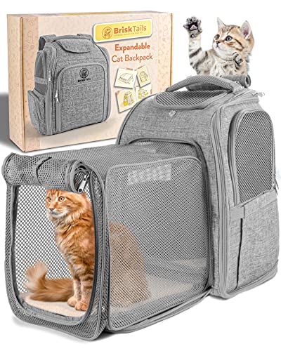 BriskTails Katzenrucksack – erweiterbarer Katzenrucksack, großer Reise-Wanderrucksack, Haustier-Rucksack, Fluggesellschaftsgenehmigt, perfekt für Katzen, Kätzchen, Kätzchen-Rucksack – Grau von BriskTails