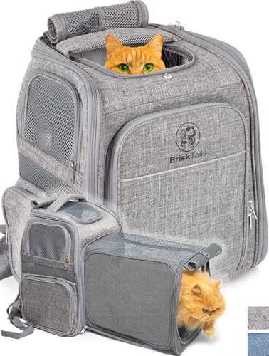 BriskTails Сat Rucksack – erweiterbarer Katzenrucksack, großer Reise-Wanderrucksack, Haustier-Rucksack, Fluggesellschaftsgenehmigt, perfekt für Katzen, Kätzchen, Kätzchen-Rucksack – Grau von BriskTails