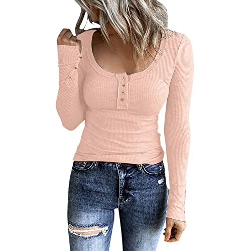 Basic Langarmshirt Damen mit Knopfleiste, Crop Top Langarm Sexy, Oberteile Slim Fit Stretch Tshirt Langärmliges U Ausschnitt Top Skims Athletisch Clean Girl Klamotten Solide Streetwear Lounge von Briskorry