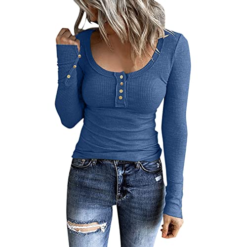 Basic Langarmshirt Damen mit Knopfleiste, Crop Top Langarm Sexy, Oberteile Stretch Enges Tee Shirt Long Sleeve U Ausschnitt Bluse Y2K Elegant Clean Girl Klamotten Einfarbiges Streetwear Beiläufig von Briskorry