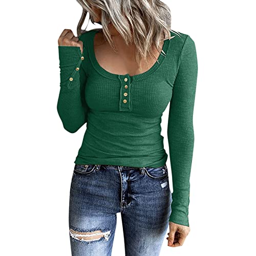 Basic Langarmshirt Damen mit Knopfleiste, Crop Top Y2K Aesthetic, Oberteile Enges Dehnbar T Shirts Langarm U Ausschnitt Tops Y2K Aesthetic Stockholm Style Clothes Einfarbige Streetwear Casual von Briskorry