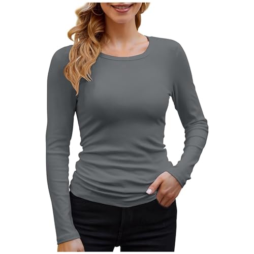 Briskorry Damen Langarmshirt Elegant, Crop Tops Damen Sexy Langarm, Oberteil Eng Dehnbar T-Shirts Rundhals Long Sleeve Shirt Athletische Y2K Clean Girl Klamotten Klassische Einfarbige Streetwear 2024 von Briskorry