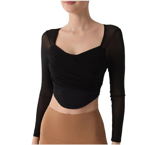 Briskorry Damen Langarmshirt Sport, Crop Tops Damen Y2K, Oberteil Enges Bauchfreie Tshirts V Ausschnitt Langärmliges Bluse Athletisches Y2K Unterziehshirt Klassische Solide Streetwear Lässige von Briskorry