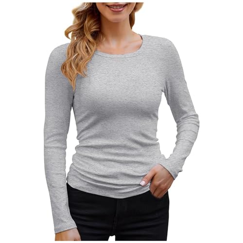 Briskorry Damen Langarmshirt Weiß, Crop Top Y2K, Oberteile Enges Stretch T-Shirts Rundhals Langärmelig Shirt Skims Elegant Clean Girl Klamotten Einfarbiger Klassischer Streetwear Lässig von Briskorry