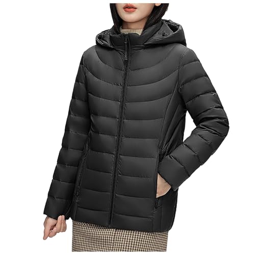 Briskorry Damen Winterjacke, Ultraleicht-Steppjacke für Damen, Übergangsjacke Wärme mit Kapuzen Winter Jacke Zipper Lange Ärmel Steppparka Freizeit Große Größen Wachsjacke Kuschelig Jacke Outdoor von Briskorry