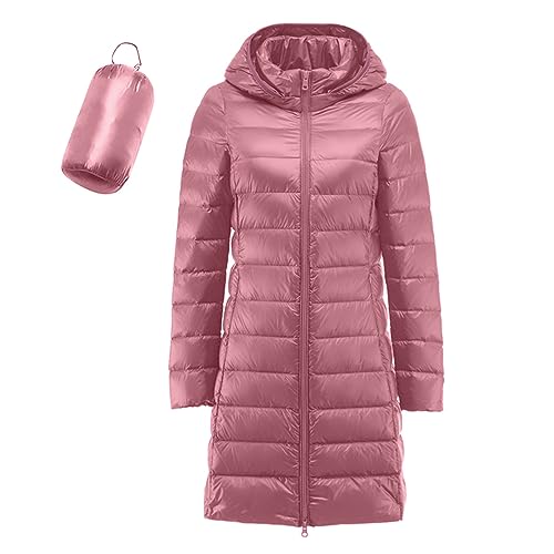 Briskorry Damen Winterjacke Lang, Steppjacke Damen Winter, Übergangsjacke mit Kapuze Warmer Freizeitjacke Zipper Lange Ärmel Gesteppte Jacke Casual Große Größen Wanderjacke Elegante Mäntel Winter von Briskorry