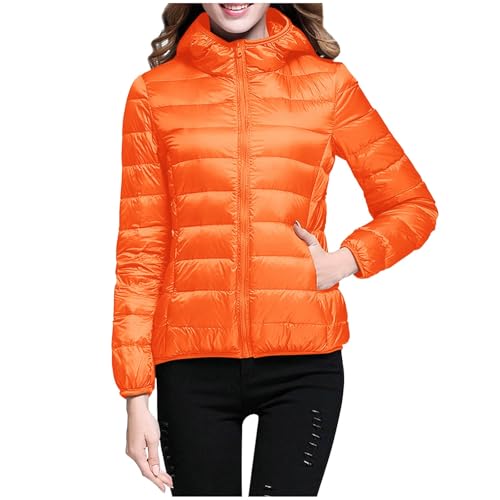 Briskorry Dicke Winterjacke Damen, Dünne Daunenjacke Damen, Steppmantel mit Kapuze Warme Outdoor Jacke Zipper Lange Ärmel Softdaunenjacke Freizeit Übergrößen Skijacke Bequem Parka Teenager Mädchen von Briskorry