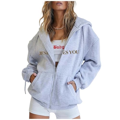 Briskorry Hoodie Damen Schwarz, Kapuzenpullover mit Reißverschluss, Hoody Kapuze Langarm Kapuzenpullis Lässig Lockerer Sweatshirts Gedrucktes Modische Strickjacke Bequeme Fitness Langarmshirt 2024 von Briskorry