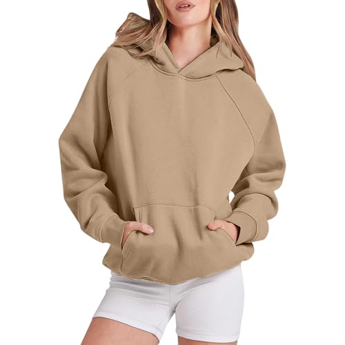 Briskorry Hoodie Oversize Hellblau, Kapuzenpullover Damen Oversized, Hoodies Kapuze Langen Ärmeln Kapuzenhoodie Locker Lounge Sweatshirt Solid Basic Jacke Bequemer Outdoor Top Teenager Mädchen von Briskorry