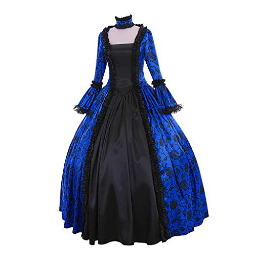 Briskorry Kleid Mittelalter Damen, Renaissance Kleid Weiß, Gotischen Kleid Retro Spitze Maxikleider Trompetenärmel Gebunden Taille Partykleider Frabblock Schulterfrei Viktorianisches Kleider Cosplay von Briskorry